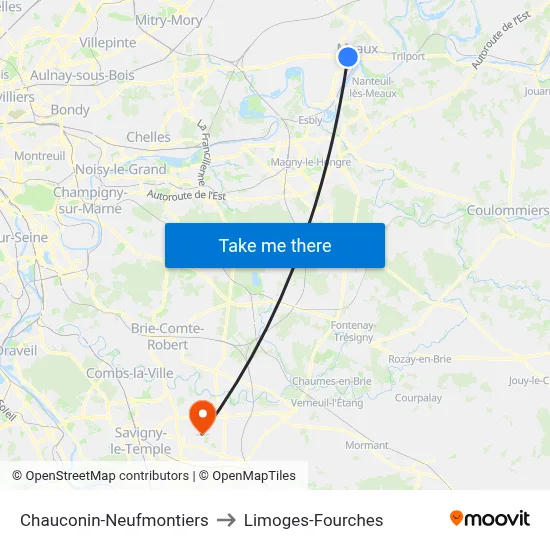 Chauconin-Neufmontiers to Limoges-Fourches map