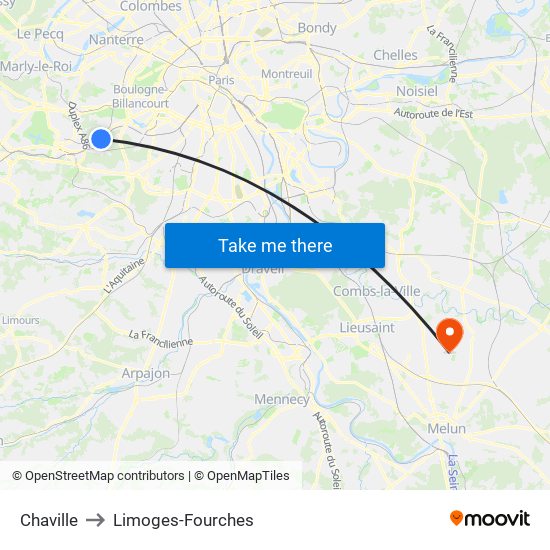 Chaville to Limoges-Fourches map