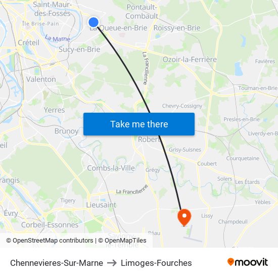 Chennevieres-Sur-Marne to Limoges-Fourches map