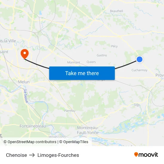Chenoise to Limoges-Fourches map
