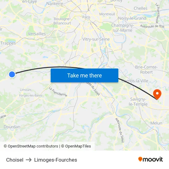 Choisel to Limoges-Fourches map