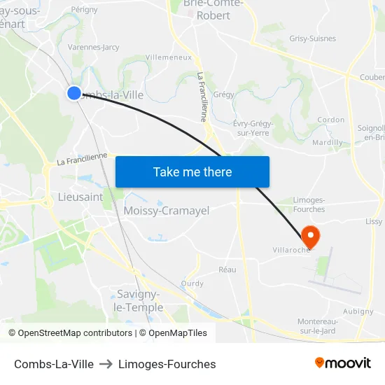 Combs-La-Ville to Limoges-Fourches map