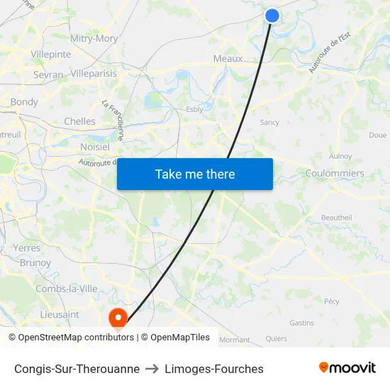 Congis-Sur-Therouanne to Limoges-Fourches map