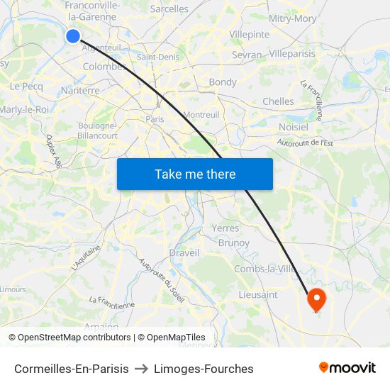 Cormeilles-En-Parisis to Limoges-Fourches map