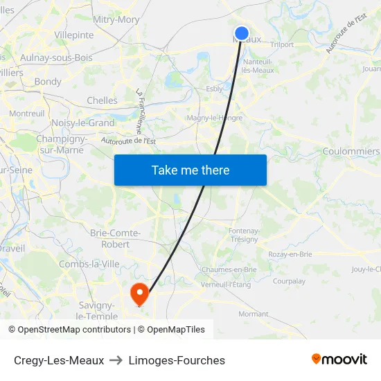 Cregy-Les-Meaux to Limoges-Fourches map