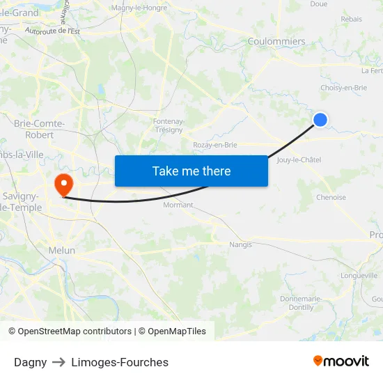 Dagny to Limoges-Fourches map