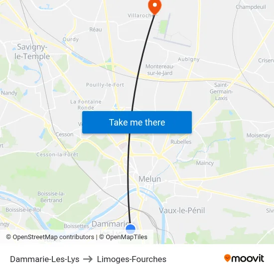 Dammarie-Les-Lys to Limoges-Fourches map