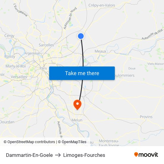 Dammartin-En-Goele to Limoges-Fourches map