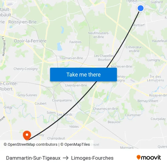 Dammartin-Sur-Tigeaux to Limoges-Fourches map