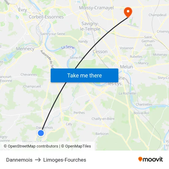 Dannemois to Limoges-Fourches map