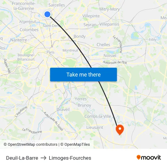 Deuil-La-Barre to Limoges-Fourches map