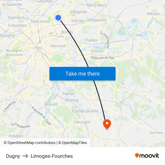 Dugny to Limoges-Fourches map