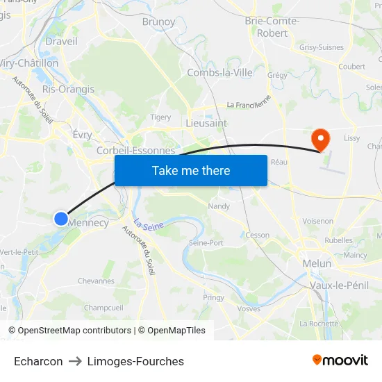 Echarcon to Limoges-Fourches map