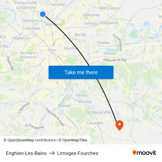 Enghien-Les-Bains to Limoges-Fourches map