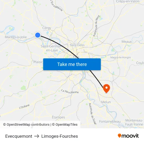 Evecquemont to Limoges-Fourches map