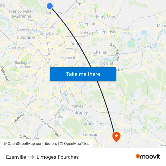 Ezanville to Limoges-Fourches map