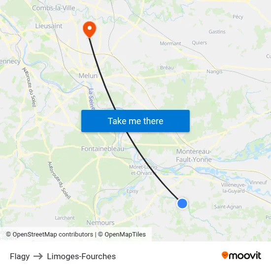 Flagy to Limoges-Fourches map
