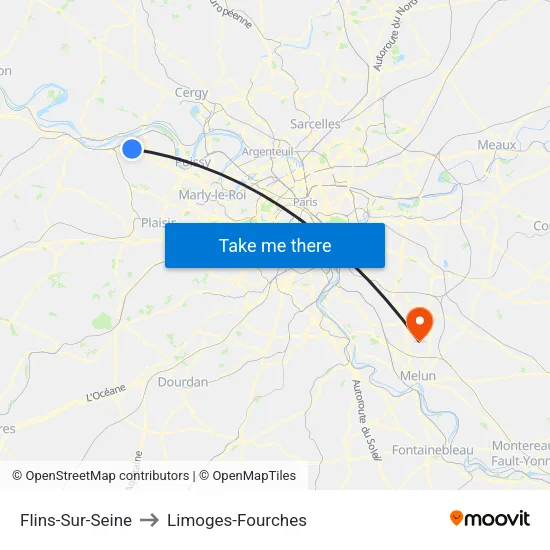 Flins-Sur-Seine to Limoges-Fourches map