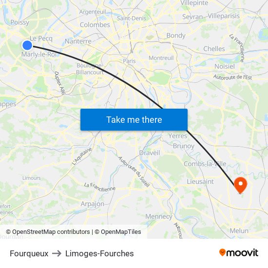 Fourqueux to Limoges-Fourches map