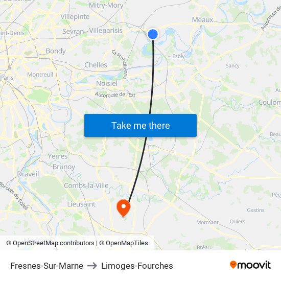 Fresnes-Sur-Marne to Limoges-Fourches map