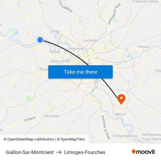 Gaillon-Sur-Montcient to Limoges-Fourches map