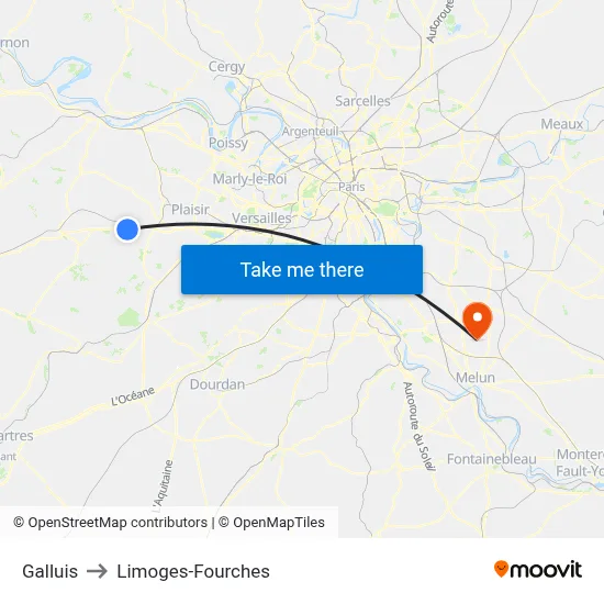 Galluis to Limoges-Fourches map