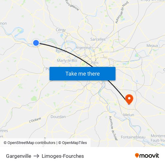 Gargenville to Limoges-Fourches map