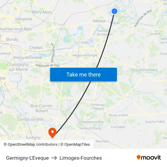 Germigny-L'Eveque to Limoges-Fourches map