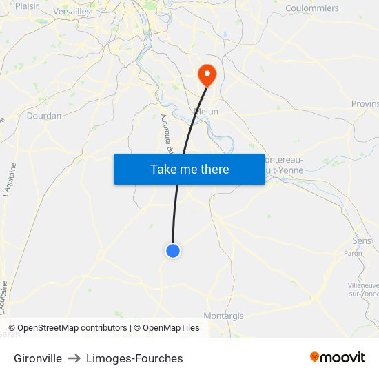 Gironville to Limoges-Fourches map