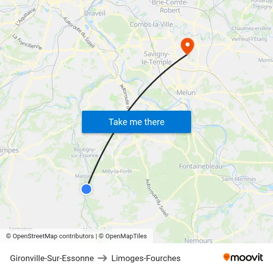 Gironville-Sur-Essonne to Limoges-Fourches map