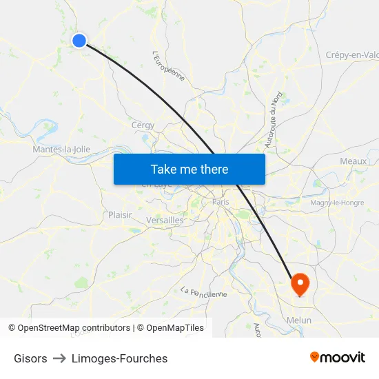 Gisors to Limoges-Fourches map
