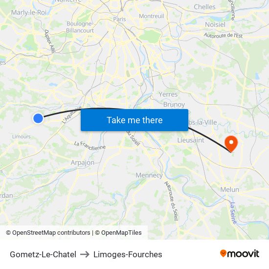 Gometz-Le-Chatel to Limoges-Fourches map