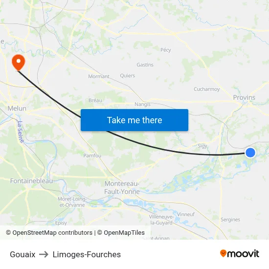 Gouaix to Limoges-Fourches map