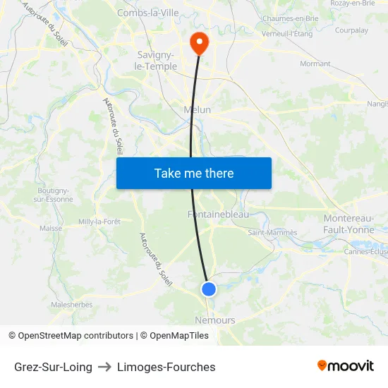 Grez-Sur-Loing to Limoges-Fourches map