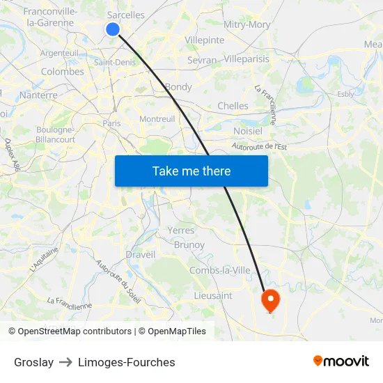 Groslay to Limoges-Fourches map