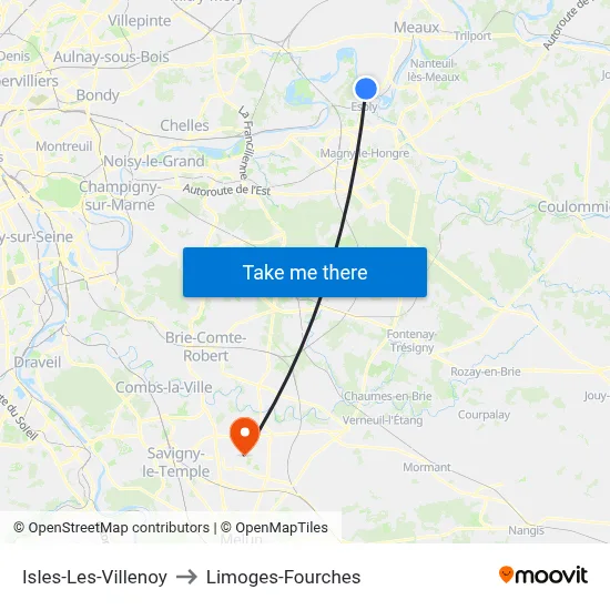 Isles-Les-Villenoy to Limoges-Fourches map
