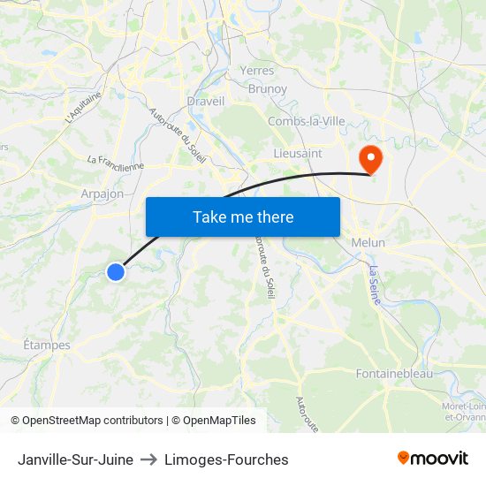 Janville-Sur-Juine to Limoges-Fourches map