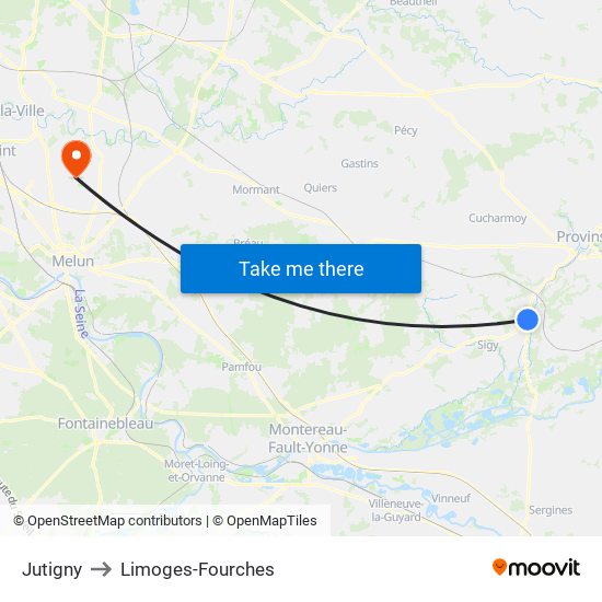 Jutigny to Limoges-Fourches map
