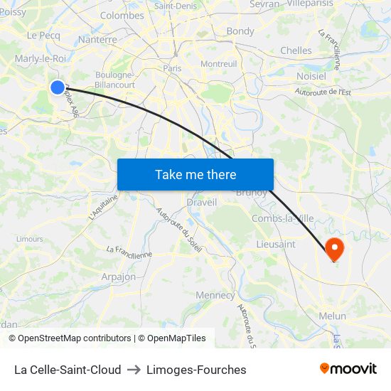 La Celle-Saint-Cloud to Limoges-Fourches map