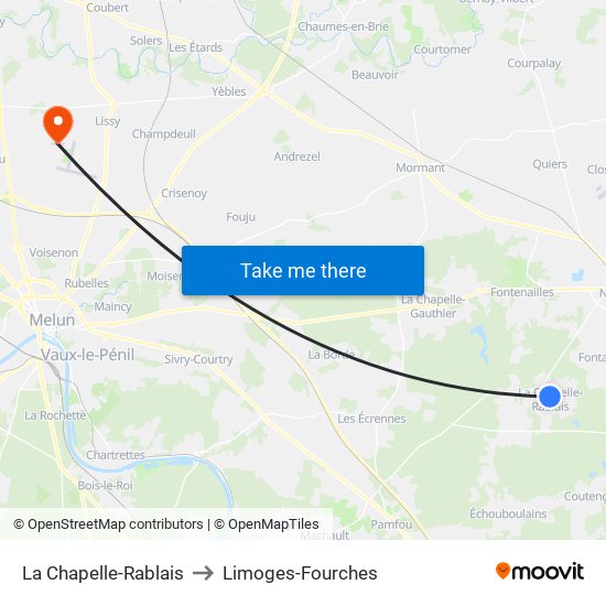 La Chapelle-Rablais to Limoges-Fourches map
