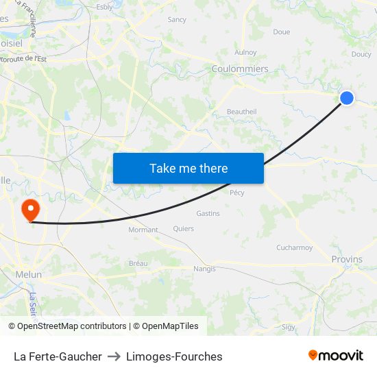 La Ferte-Gaucher to Limoges-Fourches map