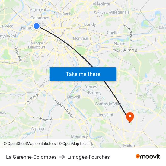 La Garenne-Colombes to Limoges-Fourches map