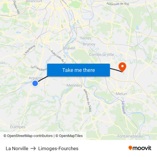 La Norville to Limoges-Fourches map