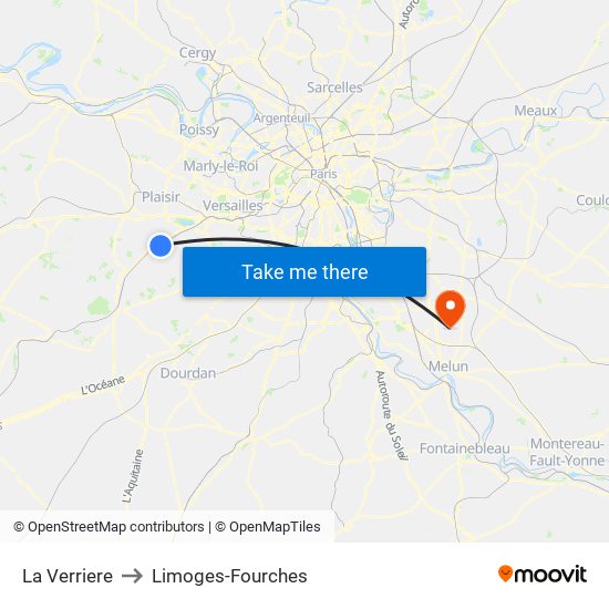 La Verriere to Limoges-Fourches map