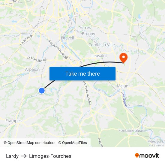 Lardy to Limoges-Fourches map