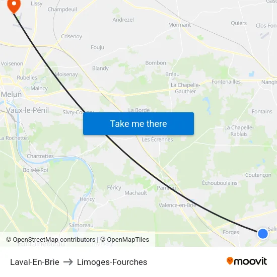 Laval-En-Brie to Limoges-Fourches map