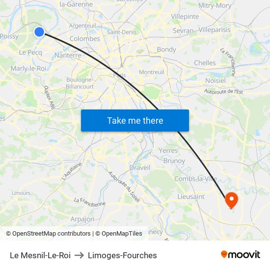 Le Mesnil-Le-Roi to Limoges-Fourches map