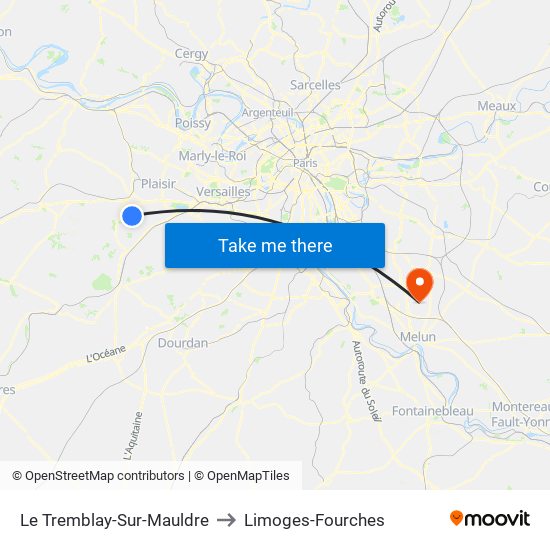 Le Tremblay-Sur-Mauldre to Limoges-Fourches map