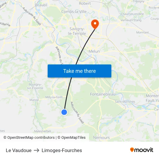 Le Vaudoue to Limoges-Fourches map