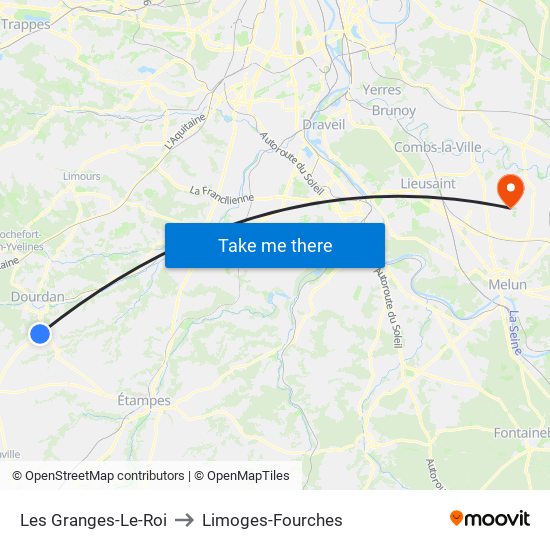 Les Granges-Le-Roi to Limoges-Fourches map